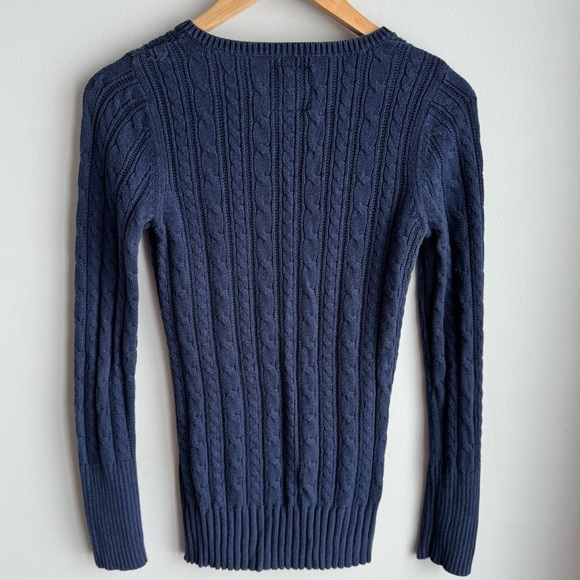 Y2K 2009 American Eagle V-Neck Sweater Womens M Navy Cableknit Preppy Academia - Picture 5 of 10